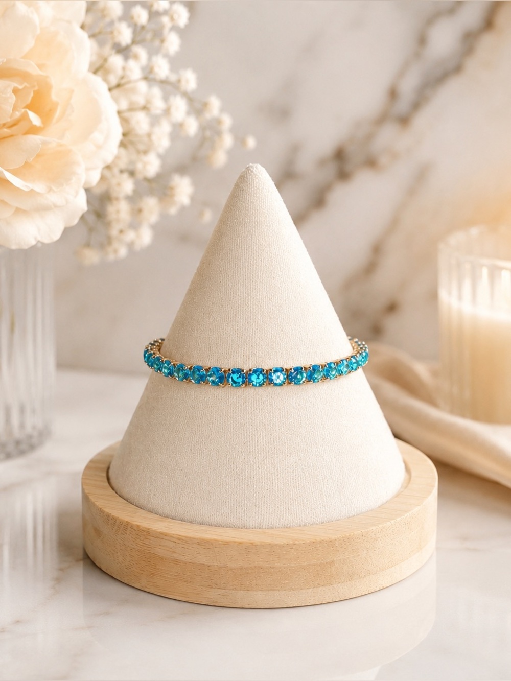 Turquoise Gemstone Tennis Bracelet - 18k Gold Plated - New in a Jewelry Box